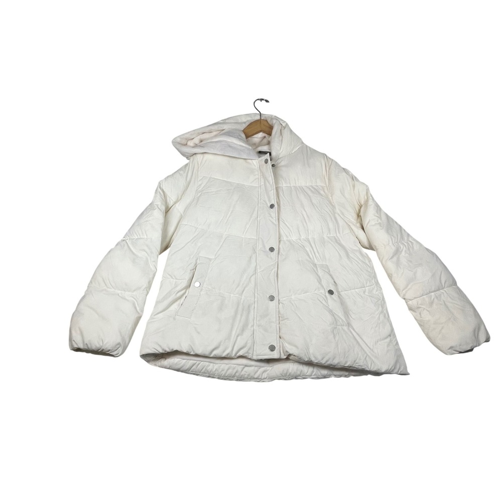 32 Degrees Womens Off White Hooded Quilted Puffer Jacket Coat Fleece Lined